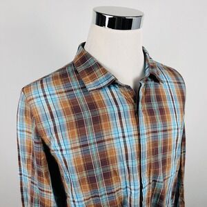 Wrath Arcane XL Casual USA Made Shirt Brown Blue Plaid 100% Cotton Button Front